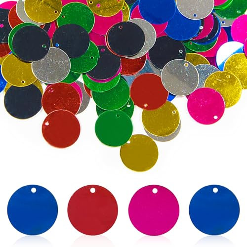 850 Stück lose Pailletten, 20 mm, Glitzer-Pailletten, flache Pailletten, rund, für Kunst, flache Pailletten mit Loch, Stickerei, Bastel-Pailletten zum Nähen, Cafés, DIY, Schmuckherstellung, gemischte