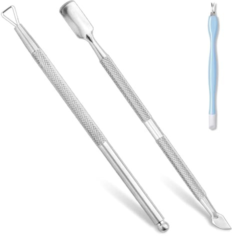 Cuticle Pusher Tool Kit, Pack of 3 Cuticle Pushers and Remover Tools, Dual-Head Nail Scraper and Gel Remover for Nail Care and Art,Removing Dead Skin on Fingers