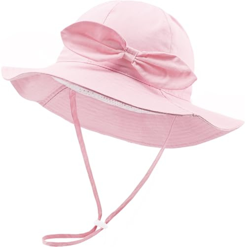 DRESHOW Gorro de Sol para Bebé Gorro Bebe Verano con Lazo Gorros Proteccion Solar UV Bebe Niño Niña Gorra Playa con Correa Ajustable para la Barbilla UPF 50+