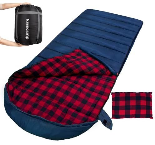 Keencamp Schlafsack Outdoor Flanell Warmer 3-4 Jahreszeiten Baumwolle Innenfutter XXL Deckenschlafsack Tragbar Leicht Winter Schlafsäcke Camping für Erwachsenen 230x90CM Navy