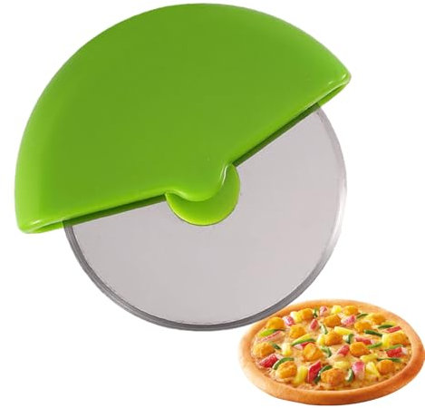 Rueda de corte de pizza, cortador de pizza afilada con cubierta protectora, cortador giratorio de acero inoxidable, herramienta de cocina para cortar pasteles, queso, tartas, pizza, ideal para el día