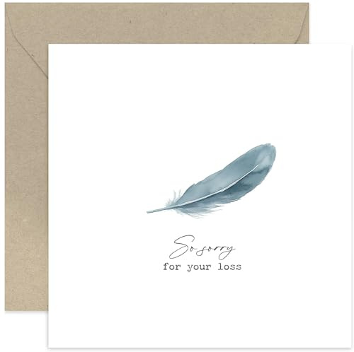 Sympathy Cards - Blue Watercolour Feather, Thinking of You for Women and Men - Bereavement Gifts for Loss of Dad Mum Sister Brother Husband Wife, Memorial Present - Blank Inside with Envelope