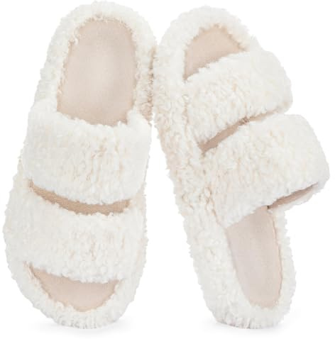 RockDove Pluffie Chic - Pantuflas de piel sintética con puntera abierta para mujer, con espuma viscoelástica, acogedoras, para uso en interiores y exteriores
