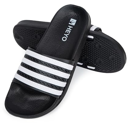 HEYO Badeschuhe für Damen Herren – leichte Eva Badelatschen Bequeme Hausschuhe Gestreifte Pantoletten für Schwimmbad, Strand HKP03 (Schwarz-Weiß, EU Schuhgrößensystem, Erwachsene, Numerisch, M, 43)