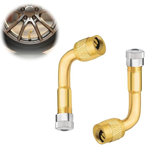 Yohtlfp Prolongadore de Latón a 90 Grado, 2PCS Adaptador de Válvula Angular | Extensiones de Válvulas, de Neumático, para Coche, Moto, Bicicleta o Scooter