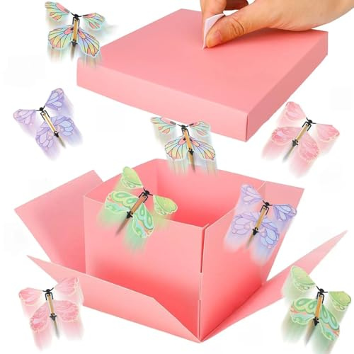 Brateuanoii, Mariposas Caja Sorpresa Cumpleaños, caja de regalo de Mariposas Voladoras, Caja Sorpresa de Explosión de Mariposa para San Valentín Día de la Madre Navidad y Bodas
