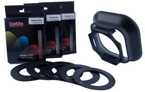 Haida Einschub Verlaufsfilter Set II (Grau, Blau, Orange) in der Größe: 83mm x 95mm - Inkl. Halter, Sonnenblende und Metall Anschlussadapter in 62mm, 67mm, 72mm, 77mm, 82mm