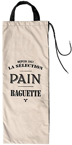 Promobo - Sac à Pain Imprimé Vintage Bistrot Double Face Beige Kaki - 69 x 11 cm - Coton - Blanc - Emplacement : Cuisine - Poids : 0.2 kg