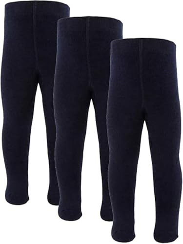 inibini Lot de 3 collants pour bébé/enfant - Couleur unie - 3 collants en coton pour filles et garçons - Fabriqué en Europe, Marine, 74-80
