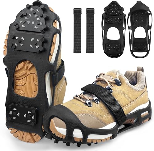 Ice Cleats, Crampons Ice Cleats for Shoes and Boots Men Women Kids,Non Slip 28 Steel Shoe Spikes for Snow and Ice Traction Snow Cleats Grippers for Winter Walking Hiking Fishing