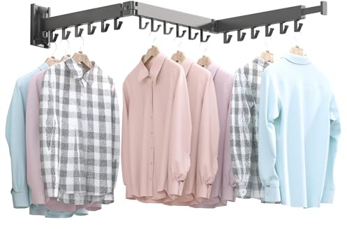 BOQORAD Drying Rack Clothing,Clothes Drying Rack Wall Mounted,Collapsible Hanging Racks for Laundry,Laundry Drying Rack,Wall Mounted Clothes Rack(31.5-White) (Black-Hooks, Tri-Fold)