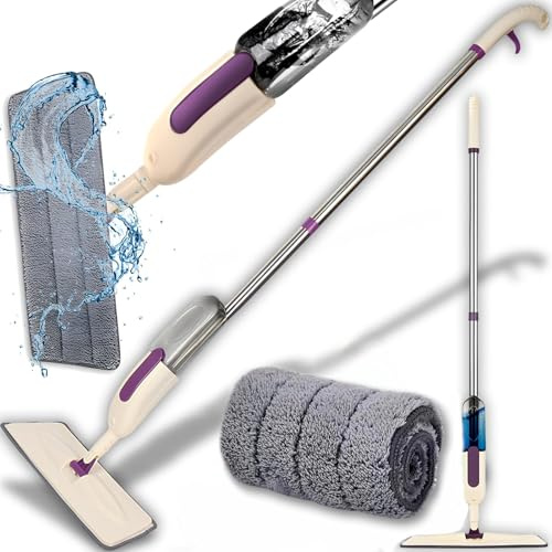 Retoo Wischer mit Sprühfunktion Bodenwischer Wischmopp mit Sprühfunktion Spray Mop Nasswischer Bodenwischer mit Wassertank 400ml, 360 Grad Rotierender für die Reinigung der meisten Bodenarten