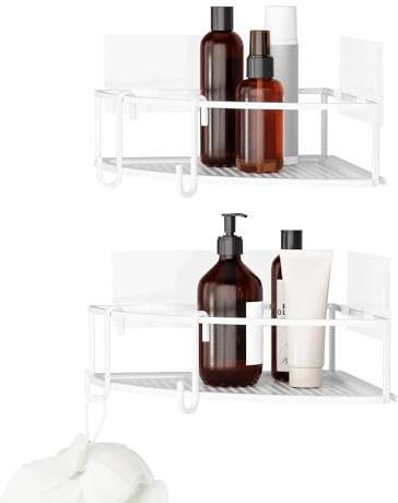 Umbra Cubiko Dusch-Eckregal, Schweberegale aus Metall mit selbstklebenden Montageleisten, 2er-Set, Weiss