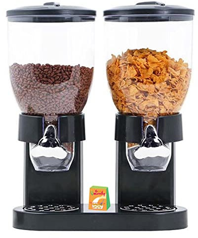 Doppio Dispenser per Cereali Cornflakes, Plastica, Dry Food Cereal Dispenser Double Canister, Clear Canister Fresh Candy Titanio Chicchi di Stoccaggio (Nero)