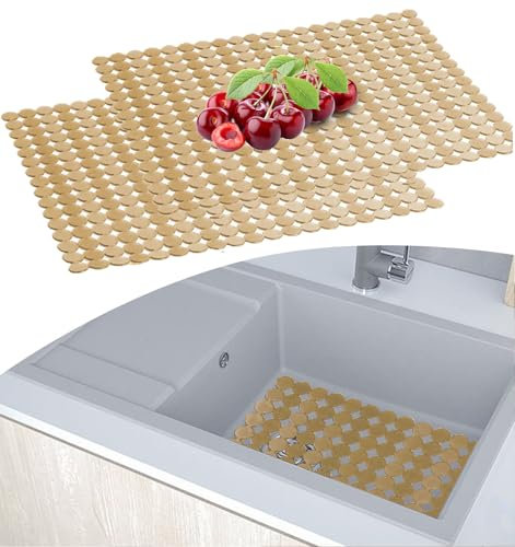 Sink Mat 2 Pcs Kitchen Sink Mats, Non-Slip Sink Protector Mat for Ceramic/ Stainless Steel Sinks, 30 x 40cm Sink Mat Protector Fast Draining Mat for Kitchen Countertop, Dishes,12.5x15.7in