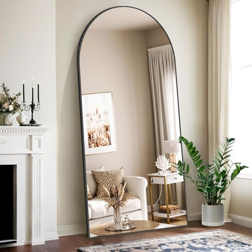 NIMURY Bogen Ganzkörperspiegel, 192 x 85 cm Standspiegel mit Schwarzem Aluminiumrahmen, Groß Wandspiegel Bodenspiegel für Schlafzimmer, Eingangsbereich, Flur, Heimdekoration