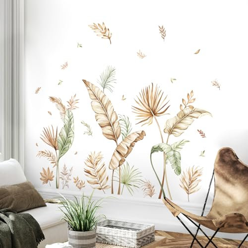 Tanlaby Palma Foglie Adesivi da Parete Boho Pianta Tropicali Sticker da Muro Piante Verdi Foglie Decorazione Murale per Camera da Letto Soggiorno Cucina Divano TV Decorazione Parete