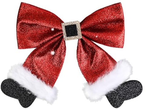 Qianyu Pinzas para el Cabello de Navidad con Lentejuelas, Lazos Grandes con Lentejuelas, Gomas para el Cabello, Pasadores a Presión para Niñas, Lindos Pasadores Rojos con Purpurina, Decoración Festiva