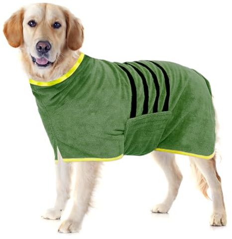 WUFANC Peignoir pour Chien en Microfibre, Ultra Absorbant et à séchage Rapide, avec Fermeture et Bande thermorétractable réglable pour Chiens Grands, Moyens et Petits