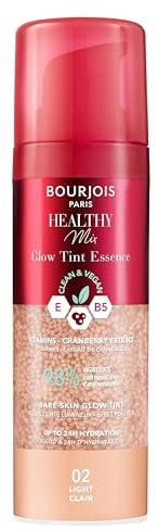 Bourjois Healthy Mix, 02 Light, Glow Tint Essence, Effetto Filtro Pelle Nuda, Finish Luminoso, Idratante Colorato, Texture Rinfrescante, Formula Vegana e Clean, 30 ml