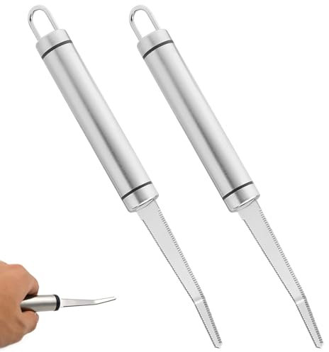 2 Pcs Grapefruit Cutter Curved Grapefruit Cutter Stainless Steel Orange Peeler with Serrated Edge, Kitchen Fruit Peeler Curved Carving Tool for Kiwi, Mango, Dessert, Apple, Citrus Fruit