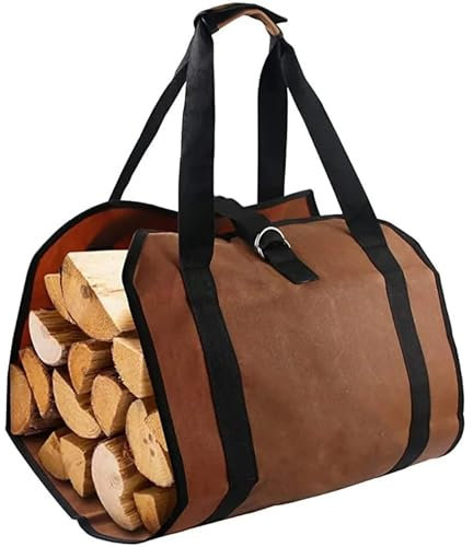 vedkorg Canvas Vedhållare Vedbärarväska Eldstad Vedhållare för inomhus utomhuscamping Vedbärväska(Dark Brown)