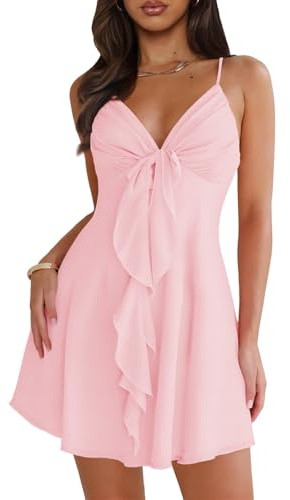 MIYIEONZ Women Sleeveless Sexy V Neck Summer Dress for Women Casual Flowy Beach Club Party Spaghetti Strap Mini Sundress Medium Light Pink Short Dresses