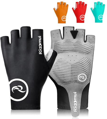 Rioomui Bike Cycling Gloves for Men Women, 5mm Padded Half Finger Anti Slip
