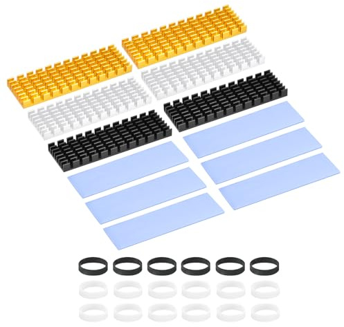 PATIKIL M.2 2280 Nvme SSD kylfläns 70 x 22 x 6 mm, kylfläns med termisk pasta/band/gummiring för bärbar dator, CPU-led, svart/guld/silver