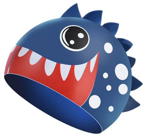 Cuffia da bagno per bambini | Cuffia da nuoto in silicone motivo squalo e pesci, protezione dagli spruzzi impermeabile, accessorio per piscina, adatto per capelli corti/lunghi per il libero