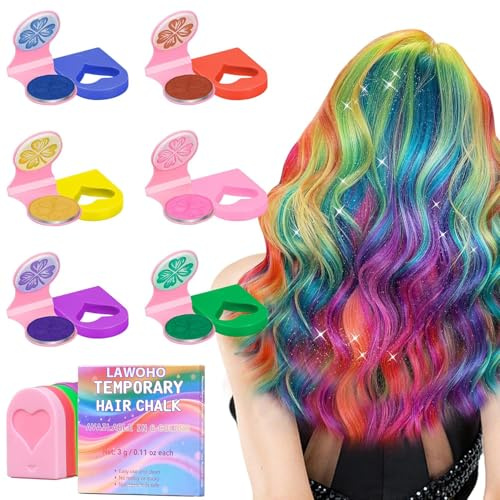 Hair Chalk for Girls 6 Color Temporary Hair Color Dye Shimmer Glitter Hair Color Makeup Washable Hair Dye Christmas Birthday Gift for Girls Age 4 5 6 7 8 9 10-12 Year Old