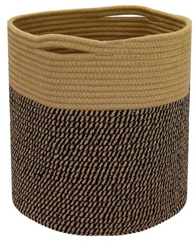 HMF Cesto portaoggetti con manici nascosti, cesto rotondo adatto per Kallax | 31 x 31 cm | Nero-Miele