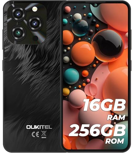 OUKITEL C3 Mobile Phone, Newest 2025, 256GB ROM/1TB TF, 6.5’’HD+ Waterdrop Display, 5000mAh Battery, Sim-Free & Unlocked Mobile Phones, 4G Dual SIM Android Phone, 3.5mm Jack, OTG, Case - Black