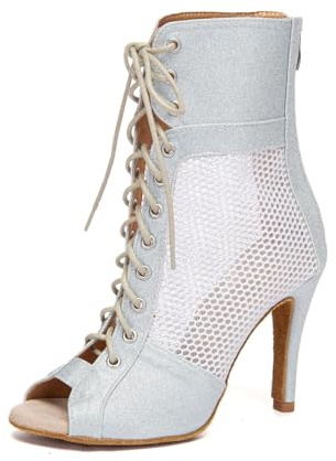 MINITOO Zapatos de baile estándar para mujer, botas de baile latino, sandalias de fiesta de noche de verano, L663 plata 9 8 cm talón, 35 EU