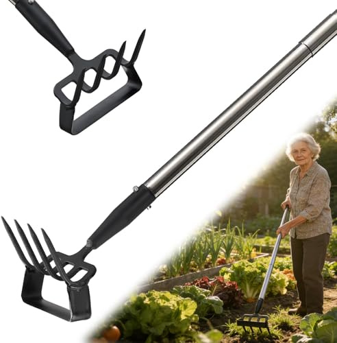 Zappa da giardino per diserbatura, strumento per zappa con supporto per giardino con anello regolabile, manico lungo, 183 cm, argento, regolabile, per diserbo