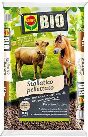 COMPO BIO Stallatico Pellettato, Letame Bovino ed Equino, Per la Concimazione di Orti, Frutteti e Giardini Ornamentali, Sacco 15 kg