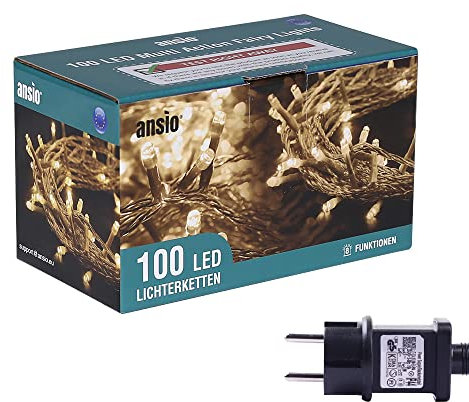 ANSIO® Luci Natale Esterno Luci Albero di Natale Natalizie Luminose Bianco Caldo Luci Natalizie da Esterno/Interno Ideale per Mantello, Balcone Lucine Luminoso | Cavo Trasparente (100 LED)