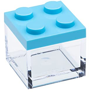 Omada Design set 24pz scatolina tipo mattoncino in plastica trasparente con tappo colorato 5x5x5 cm,100% made in Italy (24 Pezzi Celeste)
