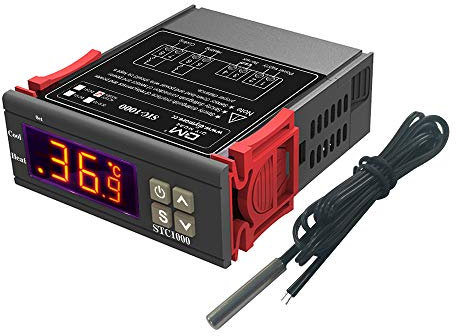 Aideepen STC-1000 Digital Temperature Controller, AC 110V-220V Thermostat Kontrollschalter 2 Relais Ausgang und NTC 10K Sonde fur Heizen und Kühlen