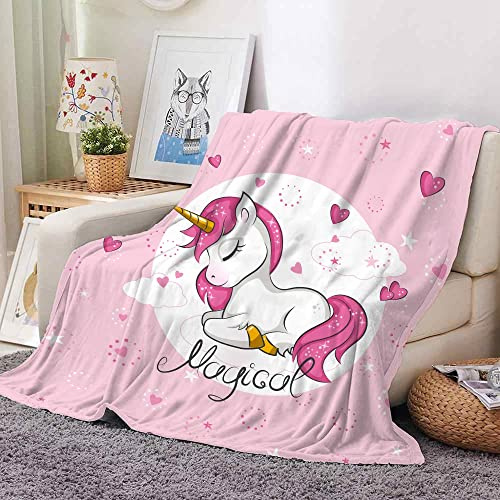 Hoimlm Manta de Forro Polar Suave con diseño de Unicornio, Color Rosa, para niñas, niños, Manta de sofá de Microfibra (Rosa, 130 x 150 cm)