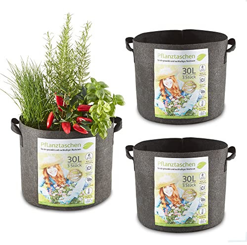 zooprinz Premium 30 L oder 60 L Pflanztaschen aus dickem Vlies – Pflanzsäcke perfekt für Blumen, Tomaten, Kartoffeln und Co – mit stabilen Tragegriffen – Perfekt für Garten & Balkon