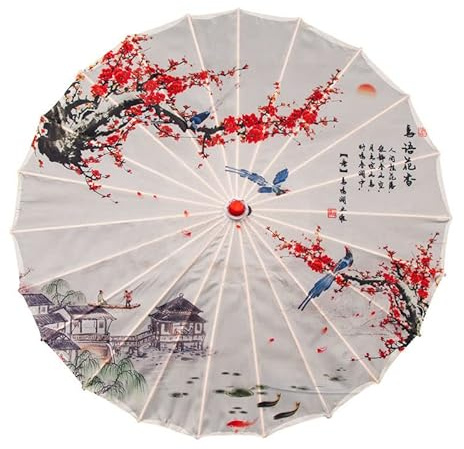 Vocttaiy Parasol de style chinois classique en papier huilé, parapluie imperméable à la pluie, parasol suspendu en papier floral multicolore et parasol en papier peint en bambou (V)