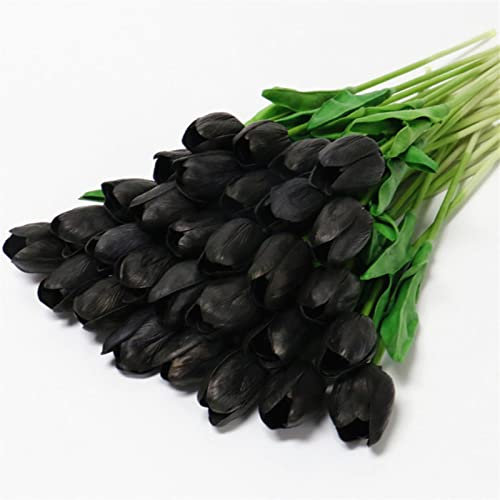15 unids/Lote PU Real Touch Artificial Negro funerario Rosa tulipán Hermosa Flor de látex estambres Boda Falso Ramo hogar Fiesta decoración Regalos