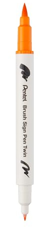 Pentel Brush Sign Pen Twin SESW30C fiberpenna, 2 borstliknande spetsar, ockra (1 styck)