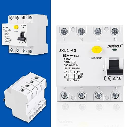 Warmfay Fehlerstromschutzschalter FI-Schalter RCD 4-polig 63A 300mA