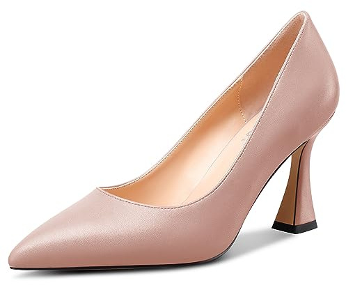NobleOnly Femmes Mi Talon Heel Slip-on Fermé Pointu Bout Classique Dress Escarpins Décontracté Bureau Été Chaussures 8.5 CM Heels Rose 41 EU