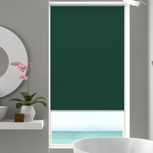 Seitenzugrollo für Fenster Und Türen 75 x 200 cm, Sonnenschutz Blickdicht, Verdunkelungsrollo Thermo Rollo, inkl Montagematerial für Fenster und Tür, Dunkelgrün