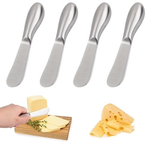 Focenat 4 Pezzi Coltello da Burro Multifunzione, Coltello Burro Formaggio in Acciaio Inossidabile, Coltelli Spalmatori Di Formaggio, Spalmatore di Burro per Burro, Crema, Pane, Frutta, Marmellata