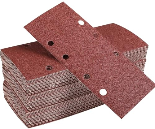 30 Stück 93 x 230 MM Schleifpapier Set - Schleifblatt Set Körnung 60/80/120/180/320/400 mit 8 Löchern Rechteckige Schleifstreifen für Orbitale Rechteckige Schleifmaschinen für Holz, Metall, Farbe