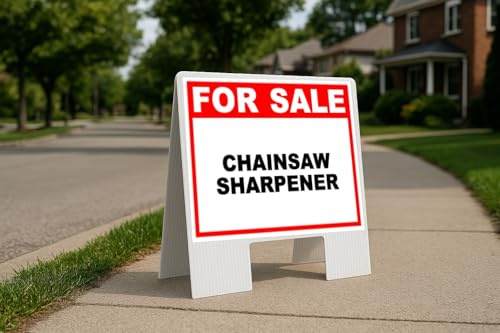 Chainsaw Sharpener For Sale Whte Red Black Folding Coroplast A-Frame with Double-Sided 23in x23in